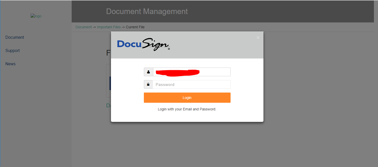 Fake docusign login screen from phishing email