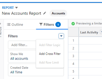 Adding Cross Filter to Salesforce Report