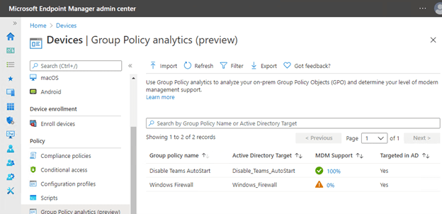 Intune | Group Policy Analytics Preview