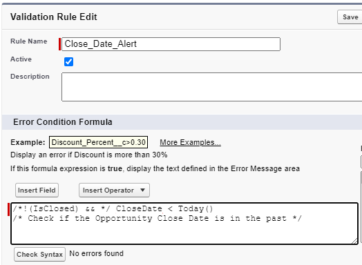 Salesforce Validation Rule Used for Troubleshooting