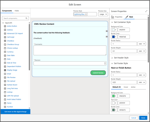 Screen & Component Styling